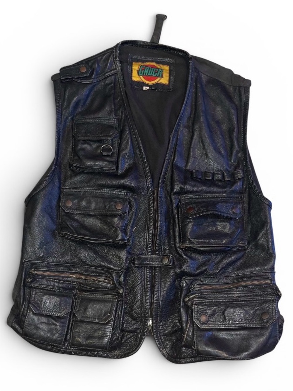 VTG 1970s-80s GAUCH leather cargo biker vest made in India men’s M